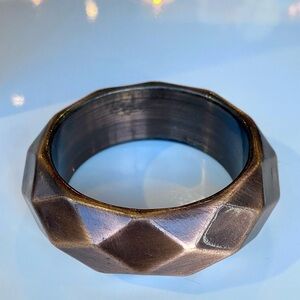 Chunky Metal Bronze Faceted Geometric Bangle Bracelet